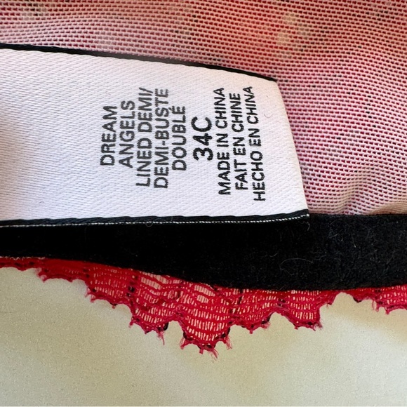 Victoria's Secret Bra Dream Angels Lined Demi Pink Red Lace Black Straps Bow 34C - Picture 6 of 13